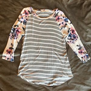 Floral and Striped Baseball Style Tee